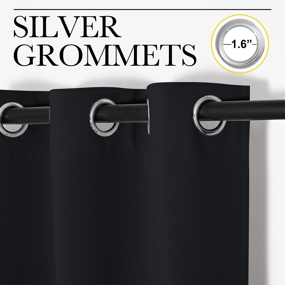 NICETOWN Halloween Bathroom Blackout Curtains and Drapes, Black Solid Thermal Insulated Grommet Blackout Drapery Panels for Window (2 Panels, 34 inches Wide by 45 inches Long, Black)