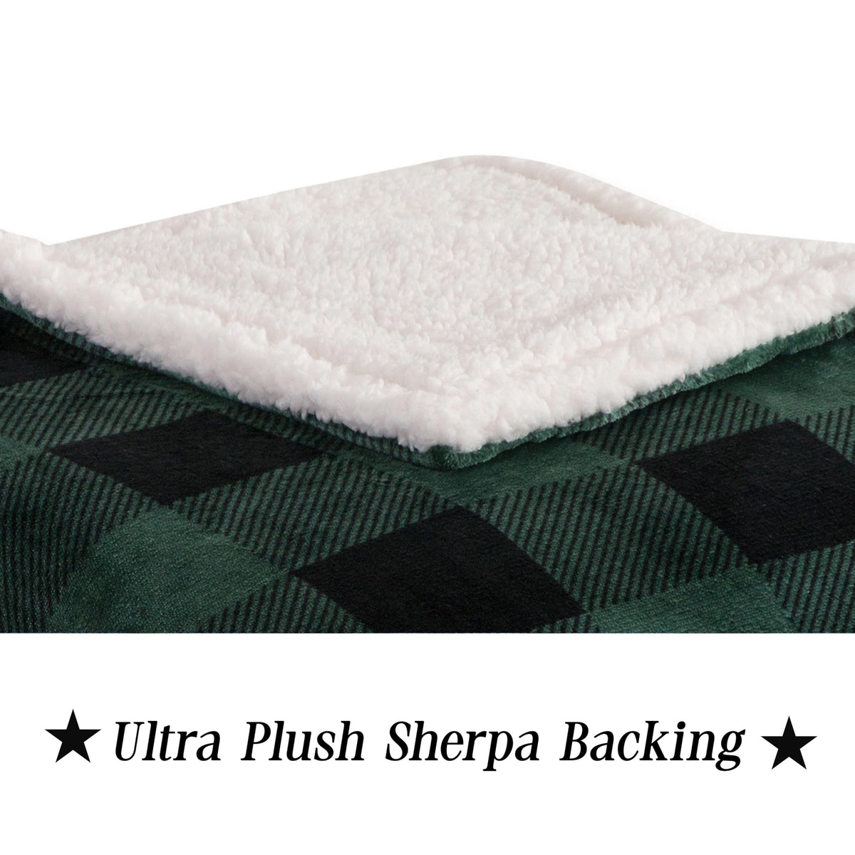 Elegant Comfort Luxury Ultra-Plush Velvet Touch Buffalo Plaid Fleece Throw - Soft, Warm, Cozy Micromink Sherpa-Backing Reversible Blanket for Bed, Sofa and Couch, Buffalo Green