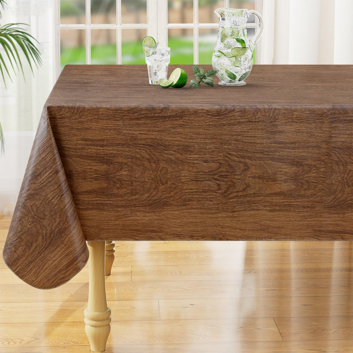 misaya Rectangle Waterproof Vinyl Table Cloth, Wipeable Tablecloth with Flannel Backing, Wooden Grain Plastic Table Cover for Dinner, Indoor and Outdoor (Oak, 52" x 70")