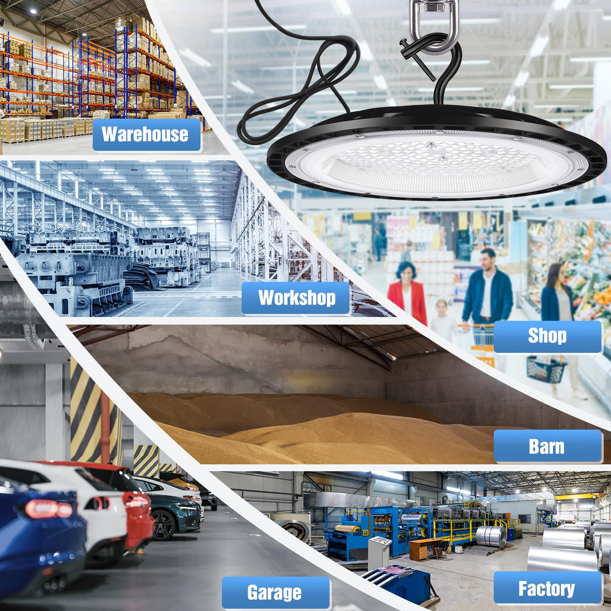 YANYCN 6 Pack 400W UFO Led High Bay Light Fixture,120v,5000K Daylight Commercial Shop Bay Lighting,61000LM,[1750W MH/HPS Equiv.] US Plug Area Lighting for Warehouse/Barn/Gym/Factory/Workshop