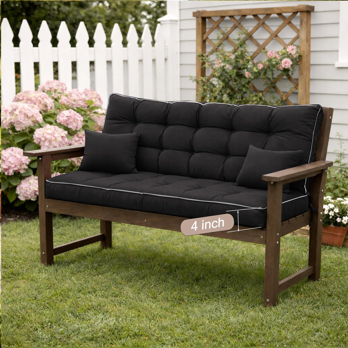 Kerkrot Porch Swing Cushions, Waterproof & Fade Resistant Outdoor Swing Cushion 55 Inch, Swing Cushions 3 Seater Replacement for Outdoor Furniture, Patio, Garden (Black, 55 x 40 inch)