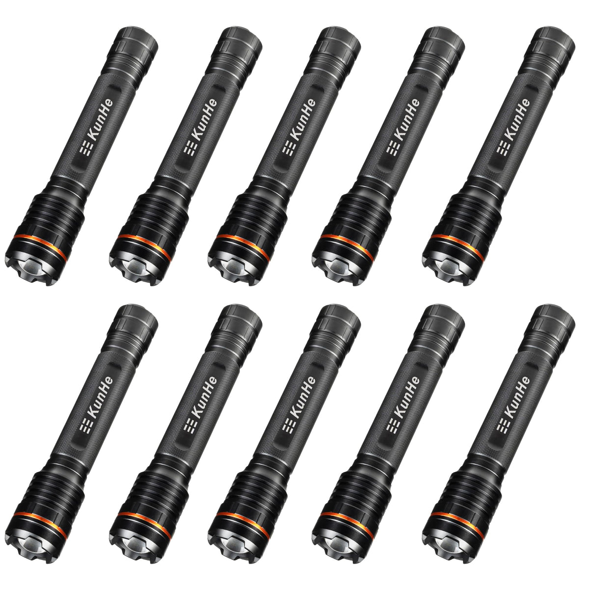 KunHe 10 Pack Heavy Duty 3D Cell LED Flashlights Large Aluminum Zoomable High Lumens 1000 LM Battery Powered Police Flash Light- Big Flashlight for Home Emergency Power Outages Camping Car
