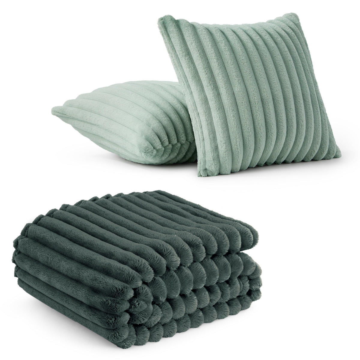 Bedsure Mallard Green Fleece Blanket & Throw Pillow Covers Sage Green