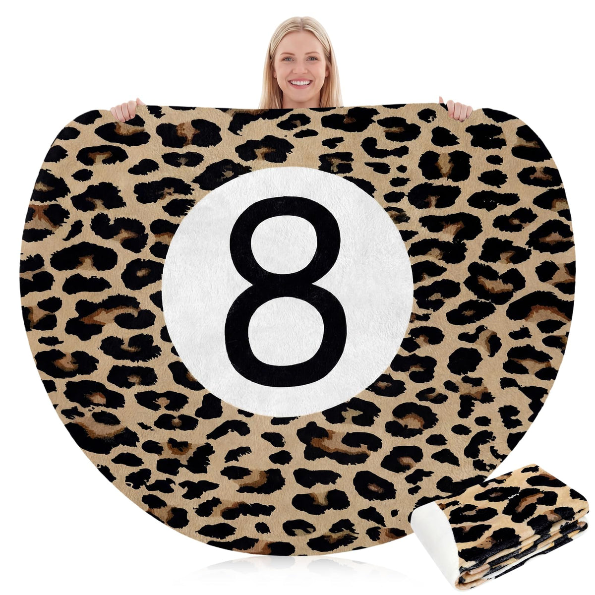 Lumina Garden Cheetah 8 Ball Throw Blanket, 60" Round Leopard Print Blanket Fleece Soft Cozy Fluffy Plush Couch Throw Area Rug Y2k Novelty Decor for Bed Sofa Bedroom Living Indoor Travel Home