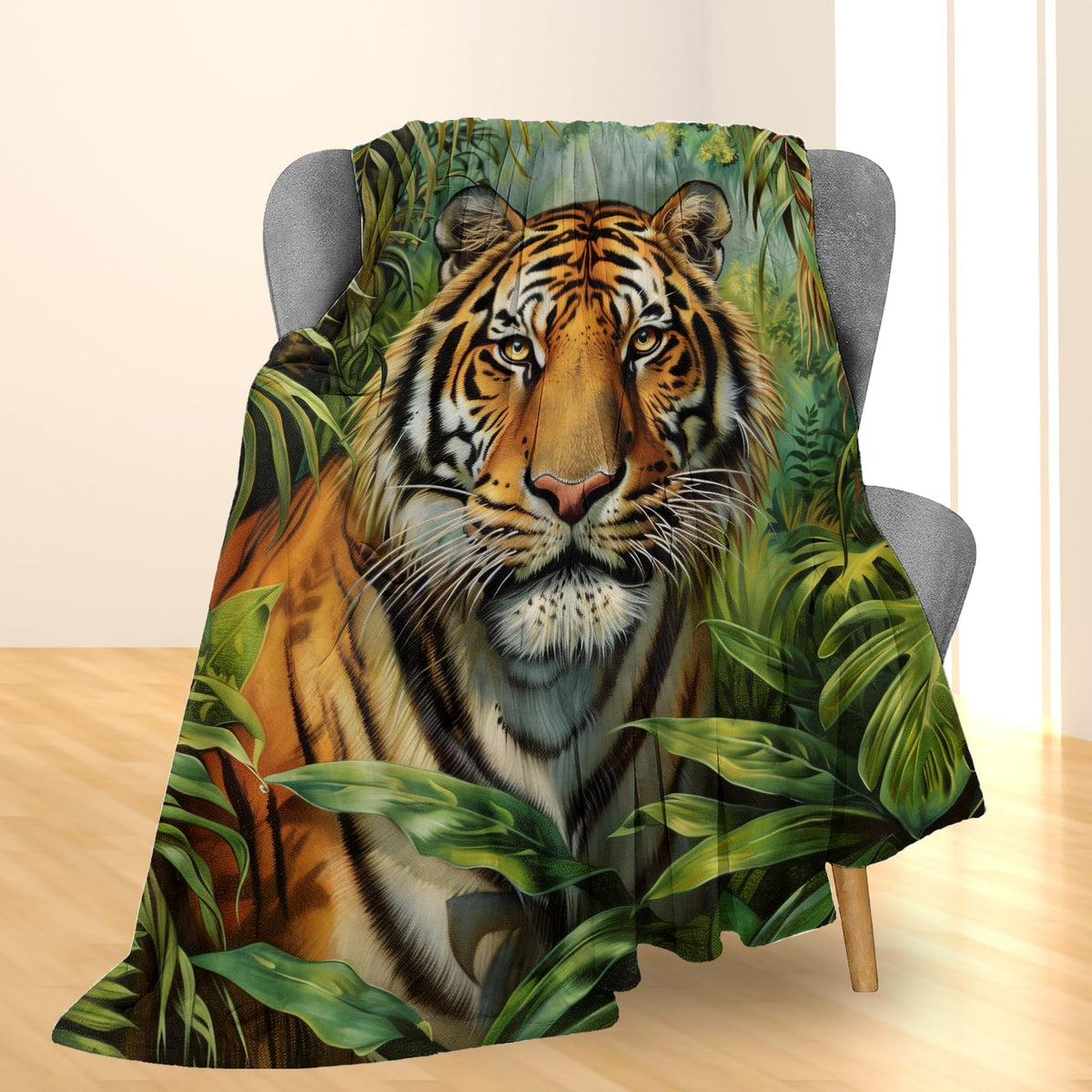 Ti Caldi Majestic Tiger in Lush Jungle Blanket, Soft Flannel Throw Blanket for Couch, Bed, Travel, Living Room & Home Decor, Lightweight Cozy Warm Fuzzy Blankets for Adults Women Men Kids 60×50 in