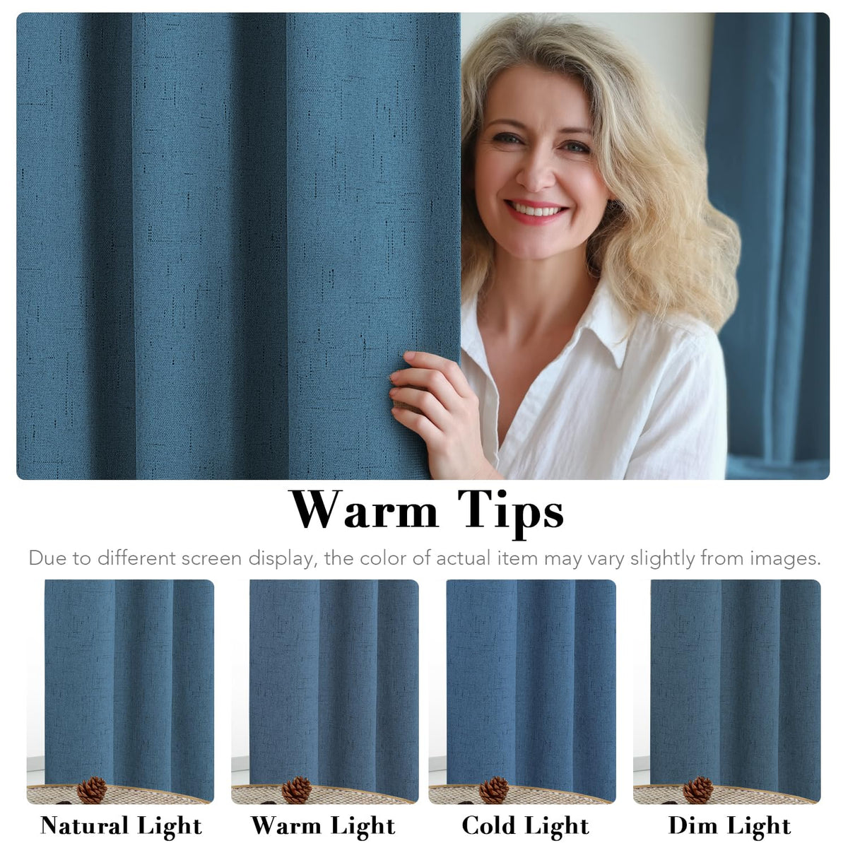 H.VERSAILTEX 100% Blackout Curtains for Bedroom Thermal Insulated Linen Textured Curtains Heat and Full Light Blocking Drapes Living Room Curtains 2 Panel Sets, Blue Sapphire, 42x63 Inch