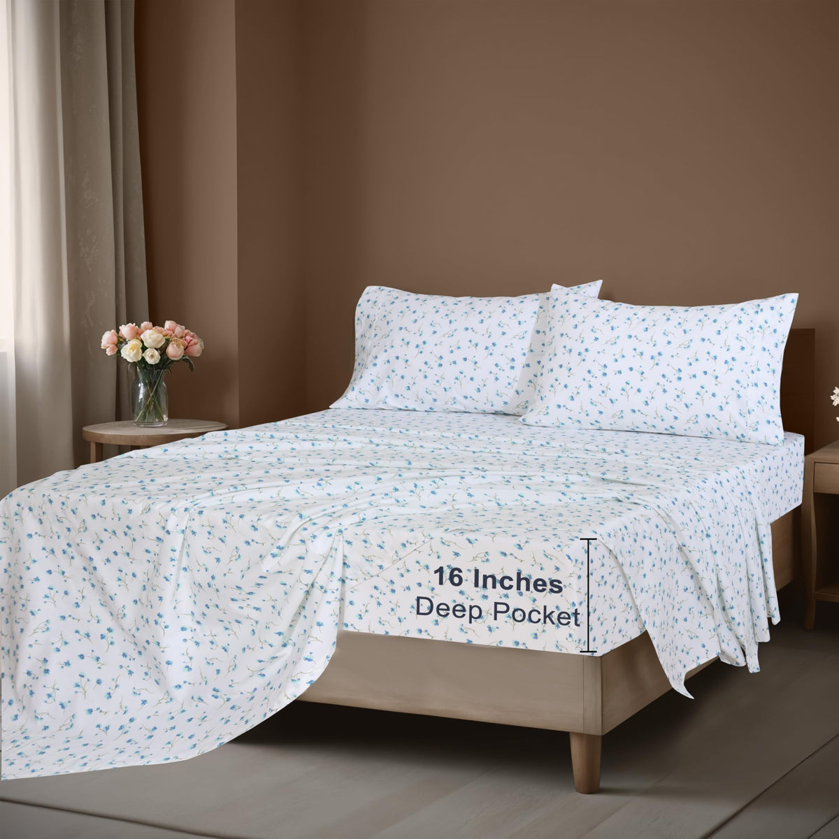 ZOYER 100% Cotton Sheets – Full Size Percale Bedding, Cooling & Breathable, Durable with a Crisp, Soft & Comfortable Feel, 16" Deep Pocket, 4-Piece Set, La Laa Flower