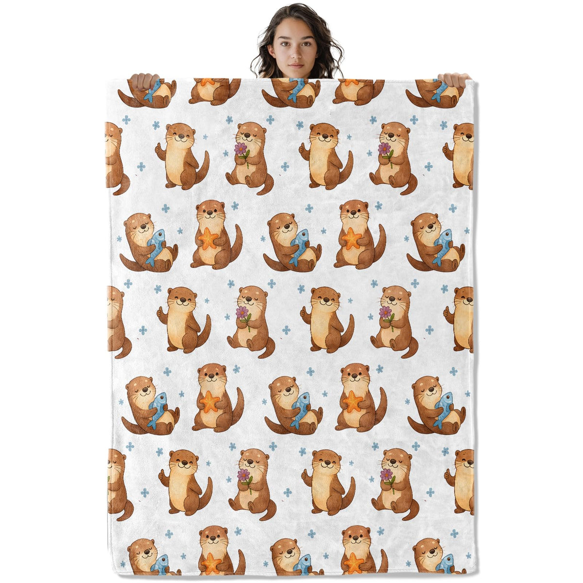 Cute Otter Blanket, 60 x 50 Inch Flannel Playful Otters Adorable Animal Throw Blanket, Gifts for Women Girls Boys Adults Kids, Lightweight Cozy Warm Blankets for Sofa Travel Home Decor