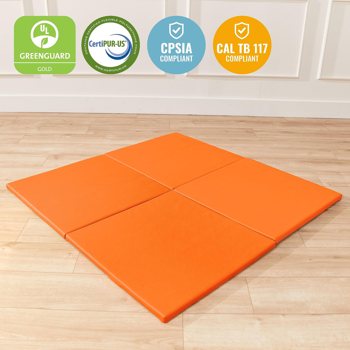 ECR4Kids SoftZone Play Patch Activity Mat Squares, Modular Playmat, Orange, 4-Pack