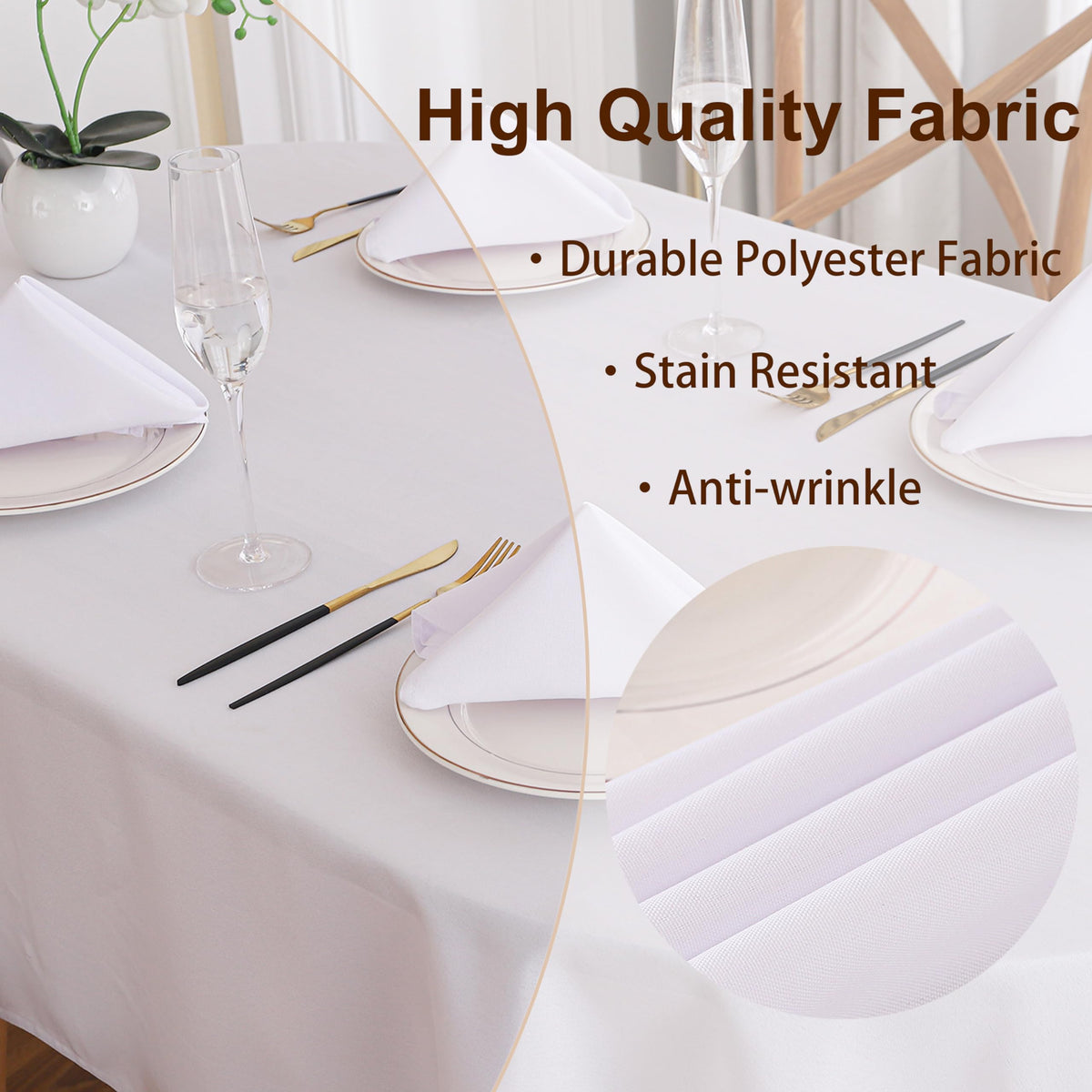 Viiamacki White Oval Tablecloth, 52 x 70 Inch, Stain and Wrinkle Resistant Machine Washable Polyester Table Cloth, Fabric Table Cover for Dining Buffet Party and Outdoor Table