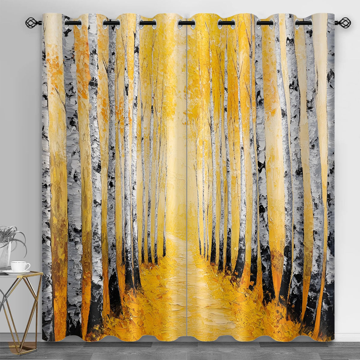 JAXIUOF Autumn Forest Blackout Curtains for Bedroom 84 Inch Long 2 Panels, Birch Trees Window Curtains, Forest 3D Printed Drapes, Grommet Top Window Treatments for Living Room Kitchen Decor
