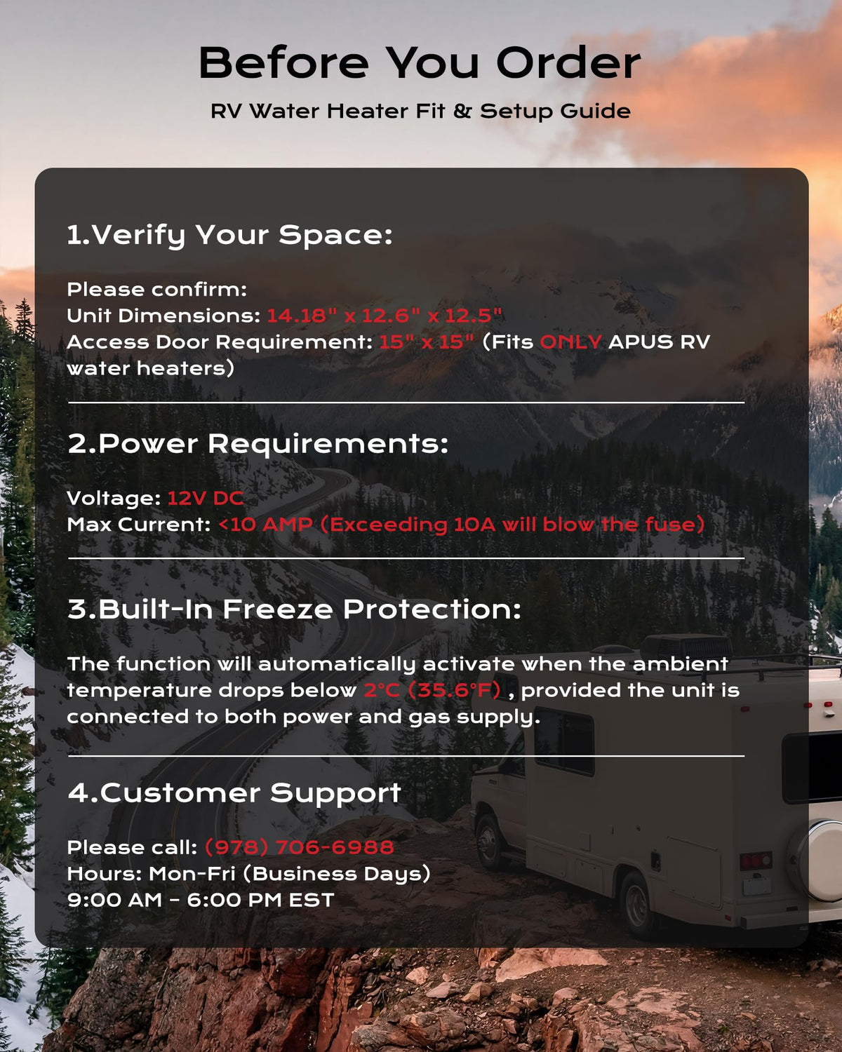 APUS RV Tankless Water Heater, 68,000 BTU Propane Gas On Demand Hot Water with Black Door&Remote, 12V, 3.9 GPM, High Altitude Ready, CSA Certified, Compatible with All RVs,Ideal for RV Family & Camper