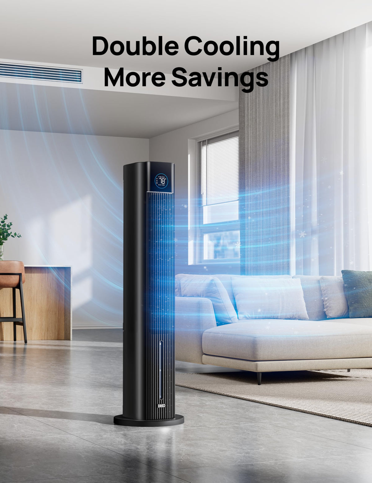 DREO Evaporative Air Swamp Cooler, 43" Cooling Fans that Blow Cold Air 2025 Upgraded, 85° Oscillating Floor Fan for Bedroom, Easy Cleaning, APP Control, Ice Packs, 4 Speeds & 4 Modes, 12H Timer, Black