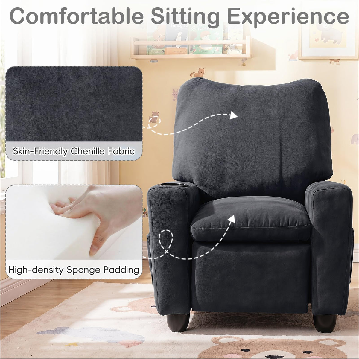 Costzon Kids Recliner Chair with Cup Holder, Toddler Adjustable Lounge Chair w/Footrest for Boys Girls Room, Ergonomic Baby Child Furniture Sofa for Age 3+ Gifts, Kids Mini Recliner up to 150 lbs