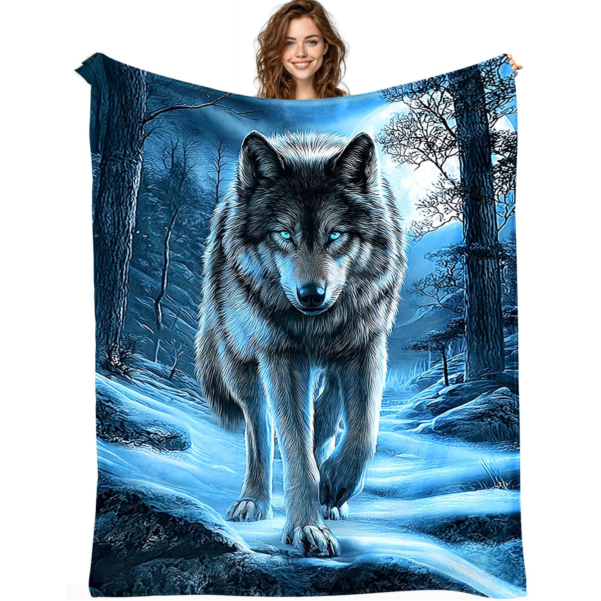 Wolf Blanket Wolf Decor Cozy Animal Throw Super Soft Plush Flannel Fleece Blanket Gift for Kids Adults Men Women Ultra Warm & Lightweight Flannel, 50"X40"
