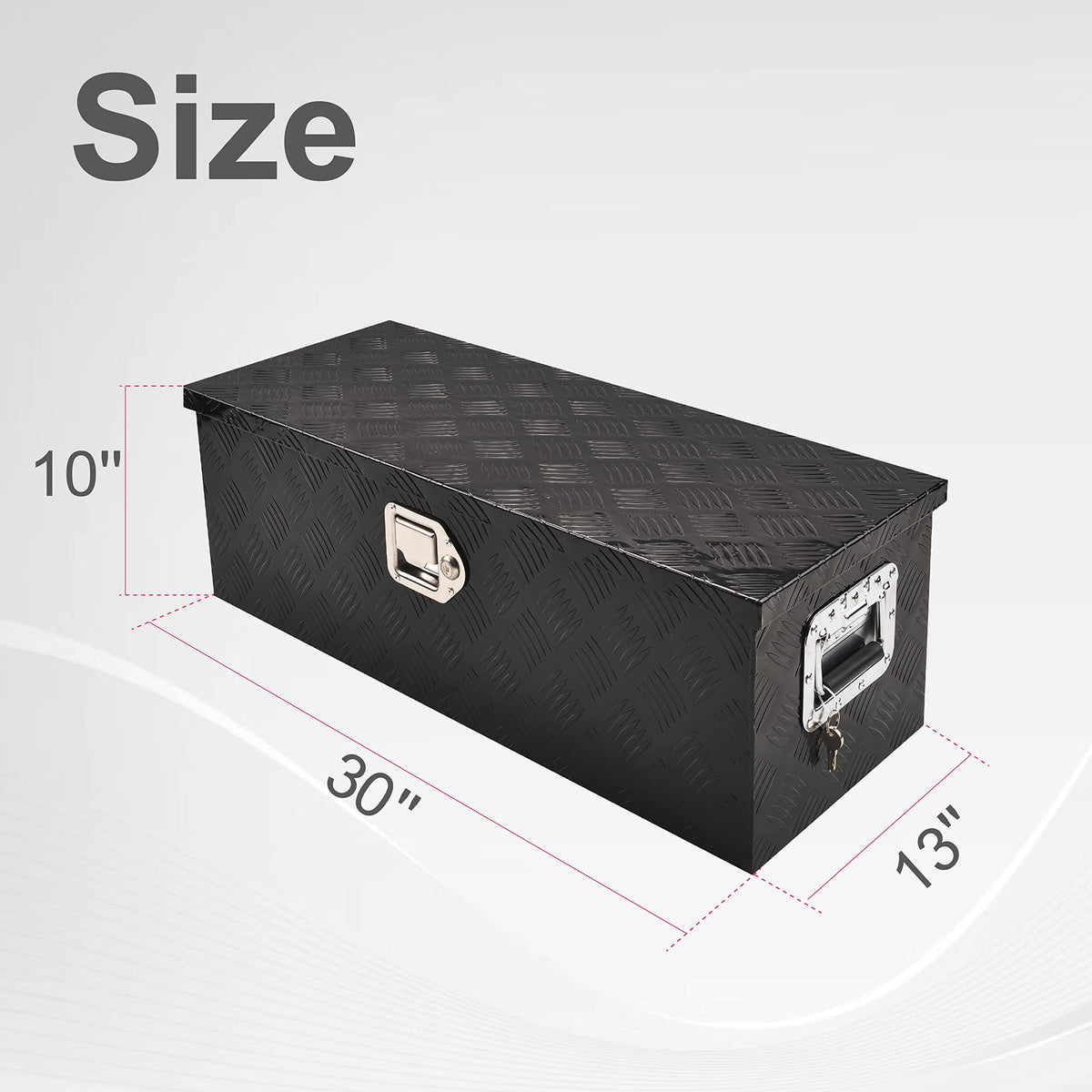 FGJQEFG 30 Inch Truck Bed Tool Box Truck Car Outdoor Trailer Pickup Underbody Toolbox, RV Storage Organizer, Underbed Tools Organizer W/Lock & Keys, Black Aluminum 5 Bar Tread (30''X13''X10'')