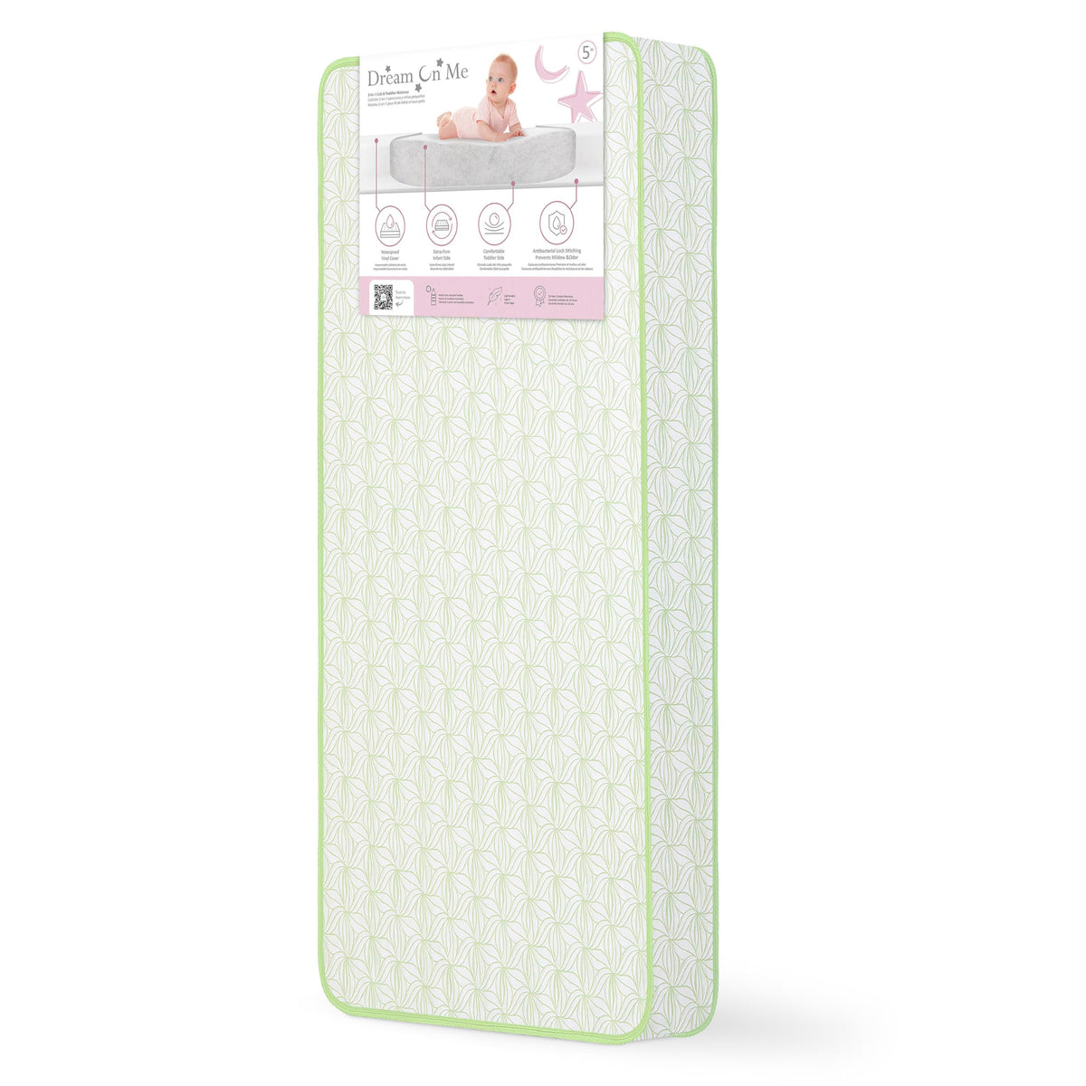 Dream On Me Meadow Firm Fiber Crib & Toddler Mattress – Willow Green, Waterproof Vinyl Cover, GREENGUARD Gold & BSA Certified, Made in USA, Fits Full Size Cribs & Toddler Beds