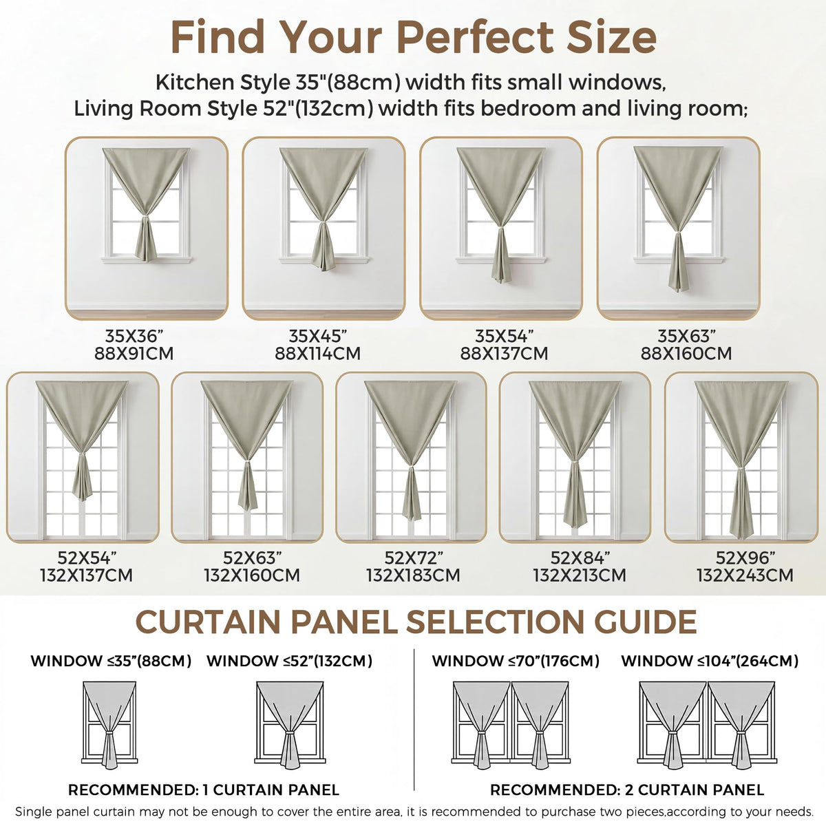 Foxdecor Blackout Curtains No Drill Hook and Loop Single Panel for Window