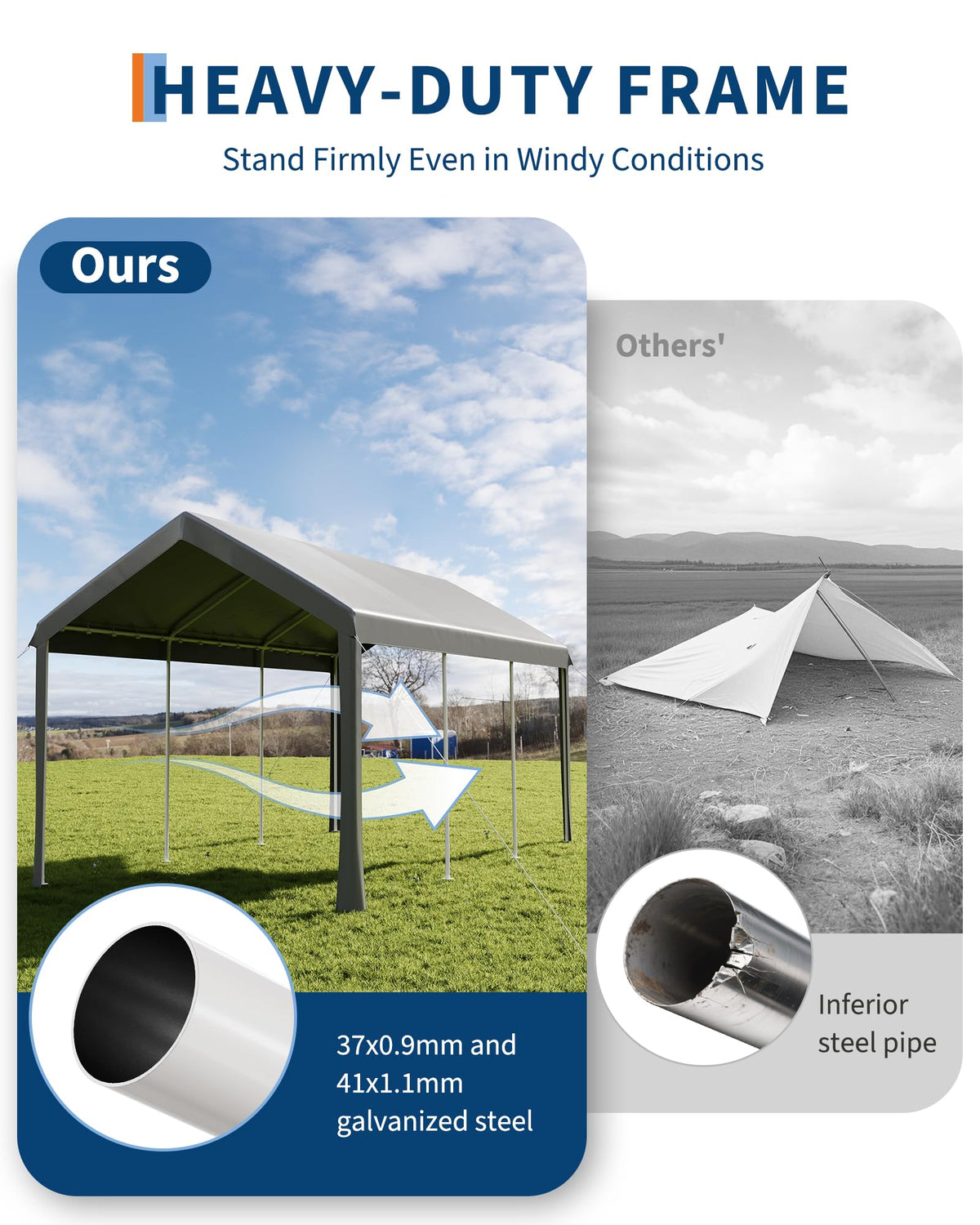GAOMON 10X20 Carport, Heavy Duty Carport,Car Canopy Garage Boat Shelter Party Tent, Waterproof Portable Car Canopy for Truck, Boat, SUV，Grey/Yellow