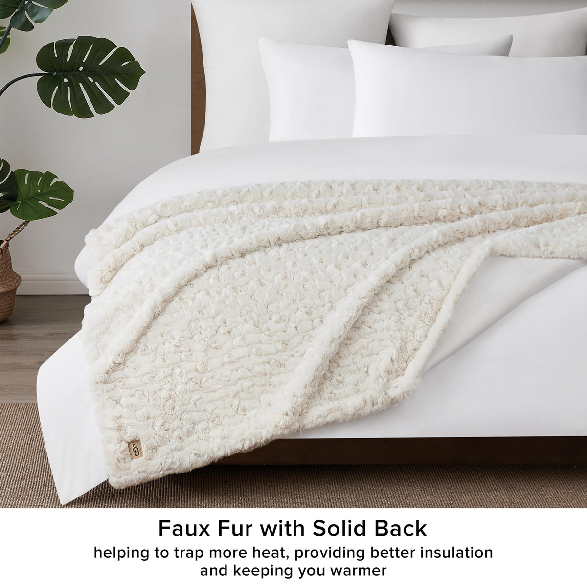 UGG Amanda Faux Fur Throw Blanket, Plush Fluffy Throw Blankets for Couch or Bed Sofa, Soft and Fuzzy Oversized Fur All Seasons Comfort, College Dorm Essentials for Guys, 50x70-inch, Snow (White)