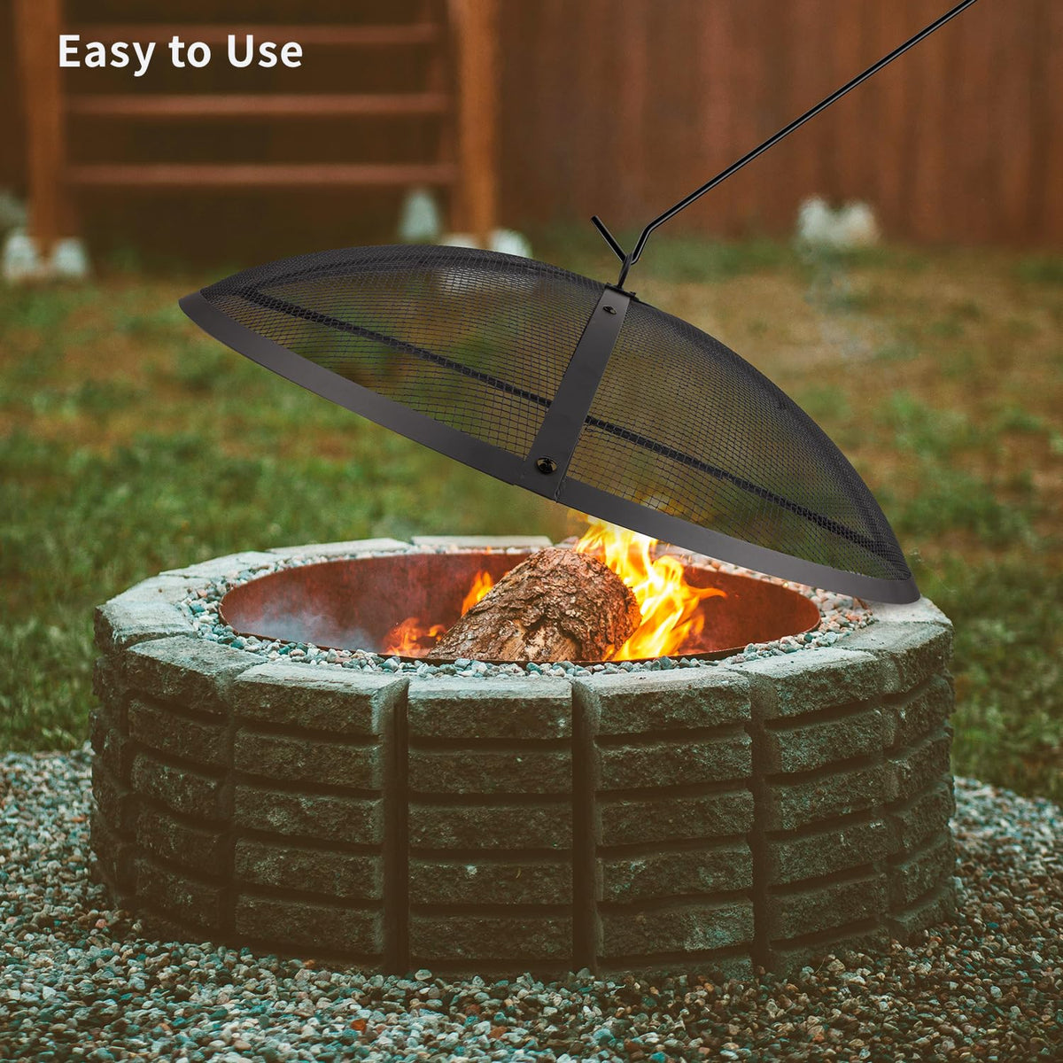 WeCooper 40Inch Round Fire Pit Spark Screen Cover,Outdoor Patio Mesh FirePit Screens,Heavy Duty Steel Domed Fire Pit Ember Guard with Handle