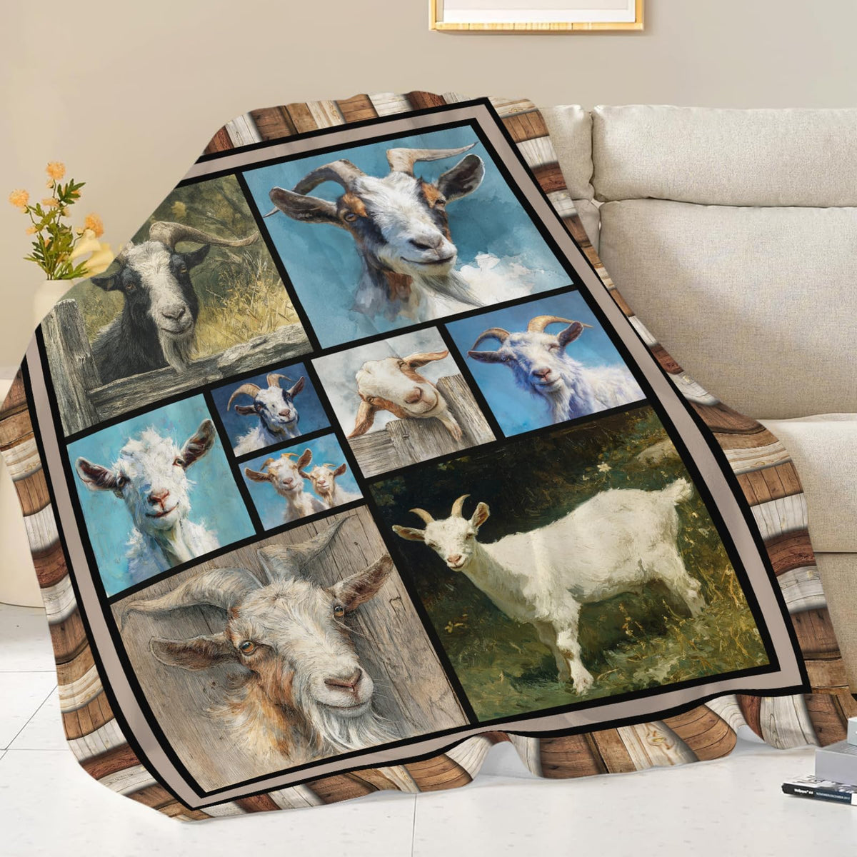 Dynova Goat Blanket Cozy Plush Goats Throw Blankets Fuzzy Flannel Fleece Sheep Animal Gifts Decor for Girls Boys Women Men 50"X40"
