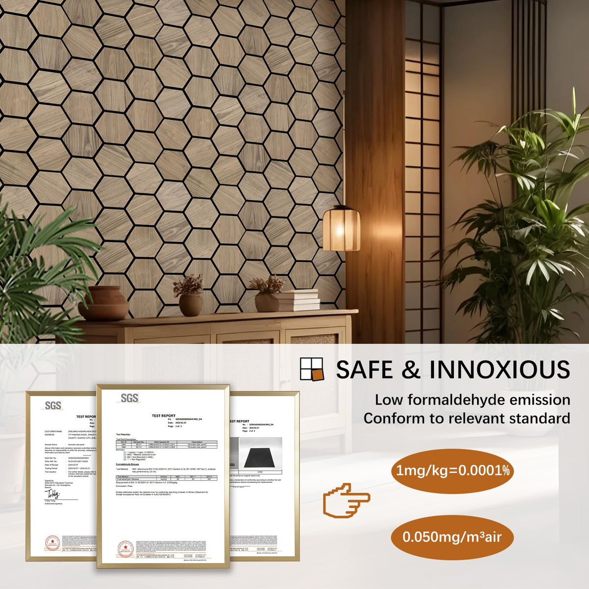 ARMURO Wall Paneling for Interior Wall - 4 PCS Hexagon Wall Panels - Hexagon Acoustic Panels - Natural Walnut Wood Veneer Sound Proof Panels for Walls, Wood Slat Wall Panel 23.8" W x 29" L