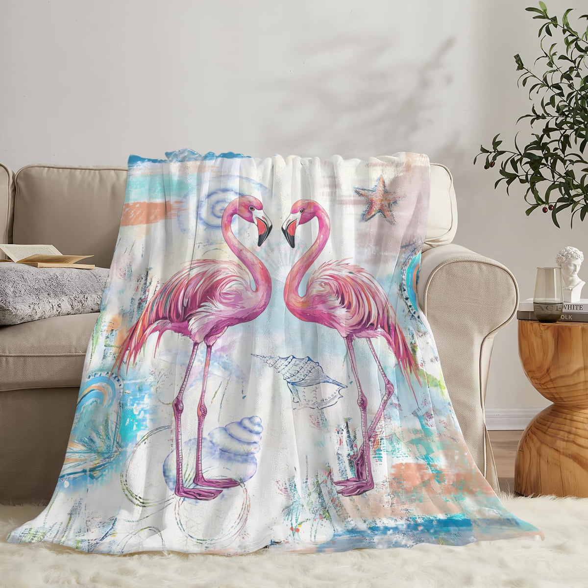 Baegopa Flamingo Blanket Gifts for Girls Boys Coastal Beach Throw Cozy Plush Fleece Flannel Lightweight Fuzzy Party Blankets for Women Men 50"X40"