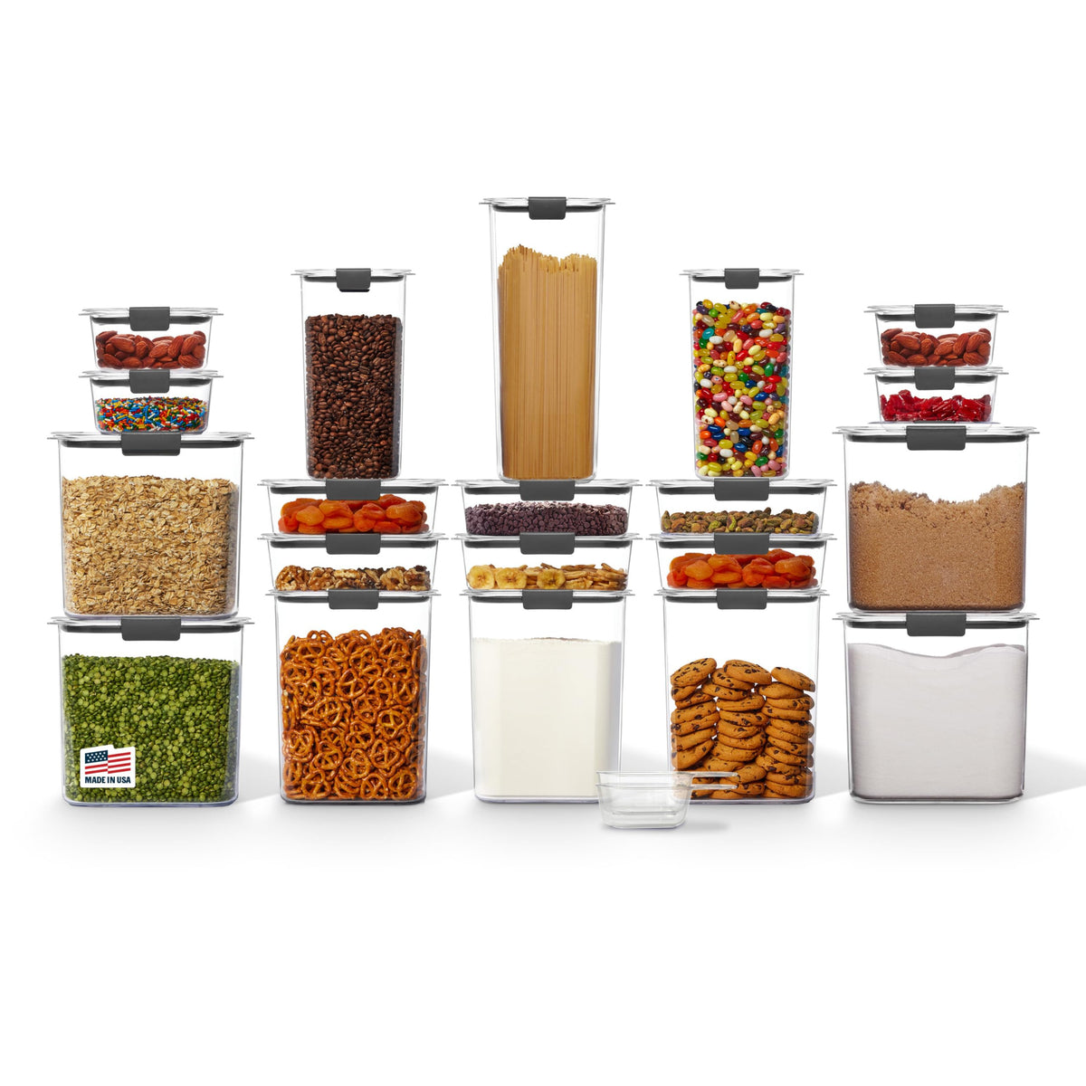 Rubbermaid Brilliance BPA-Free Airtight Food Storage Containers with Lids Set of 20 with Scoops Perfect for Kitchen and Pantry Organization