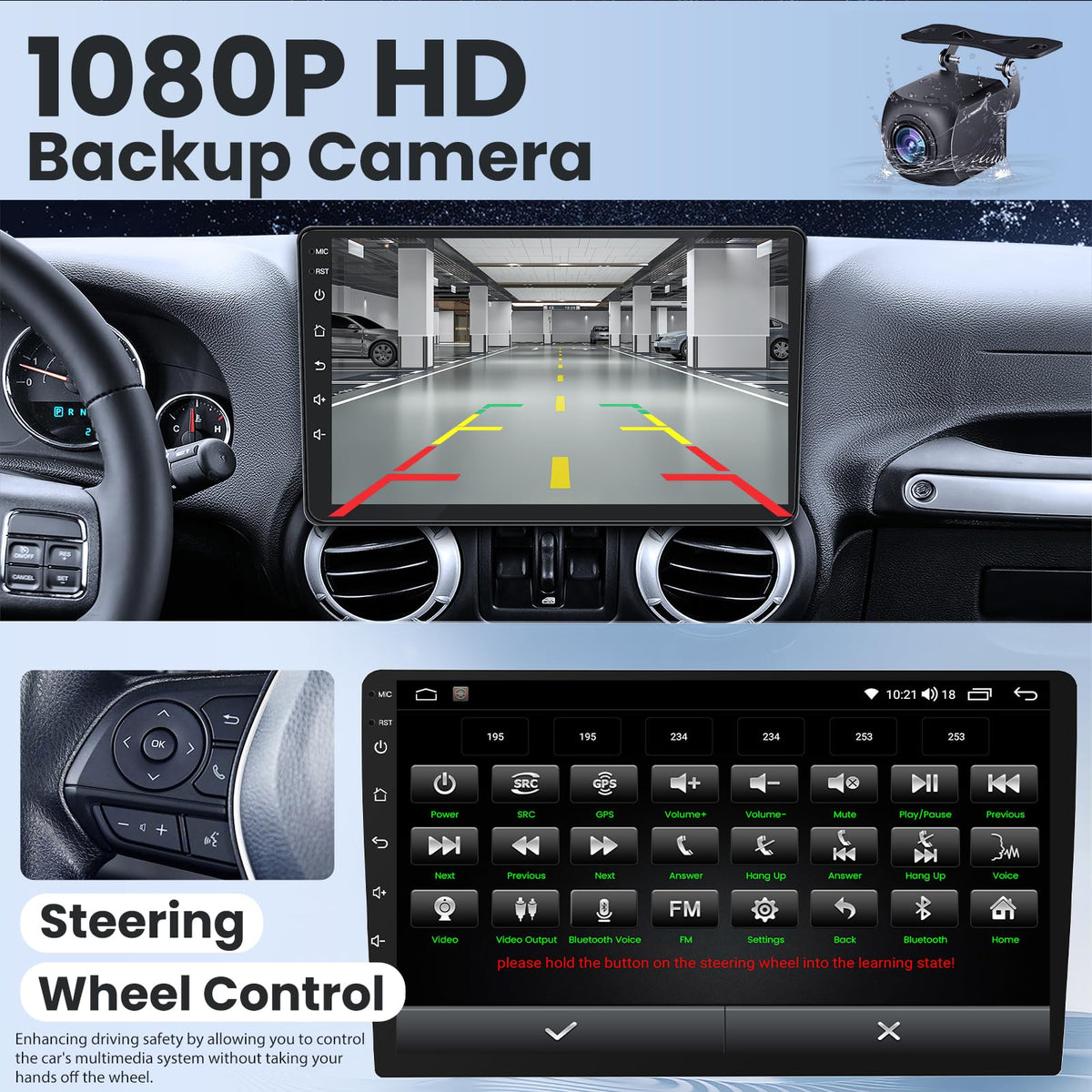 Car Stereo Radio for Jeep Wrangler JK 2007-2017 Grand Cherokee Compass, Android 13 4GB+32GB 10.1 inch Touchscreen with Wireless CarPlay Android Auto, GPS, WiFi, AM/FM, Backup Camera