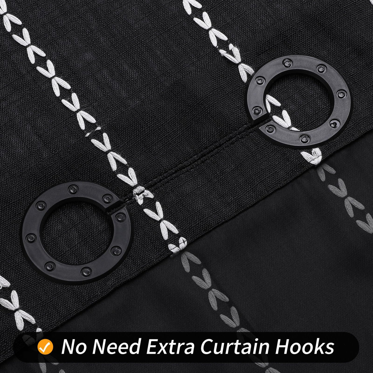 No Hooks Needed Farmhouse Shower Curtain with Snap-in Liner - with Window & Magnets, Boho Cotton Linen Fabric Shower Curtains with Tassels for Rustic Bathroom Decor, Black and White, 72 x 74