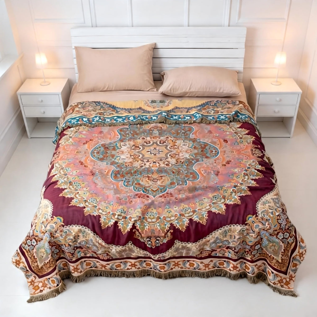 Ownkoti Throw Blanket for Bed, 90"x 90" Quilted Cotton Blanket Reversible Crimson