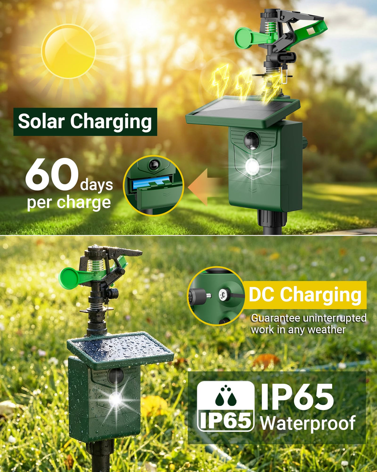 G-Jyuncyou Motion-Activated Sprinkler, Solar Animal Repellent Outdoor - Deer Cat Deterrent with Motion Sensor & Flashing Lights, Protects Yard & Garden from Deer, Cats, Raccoons