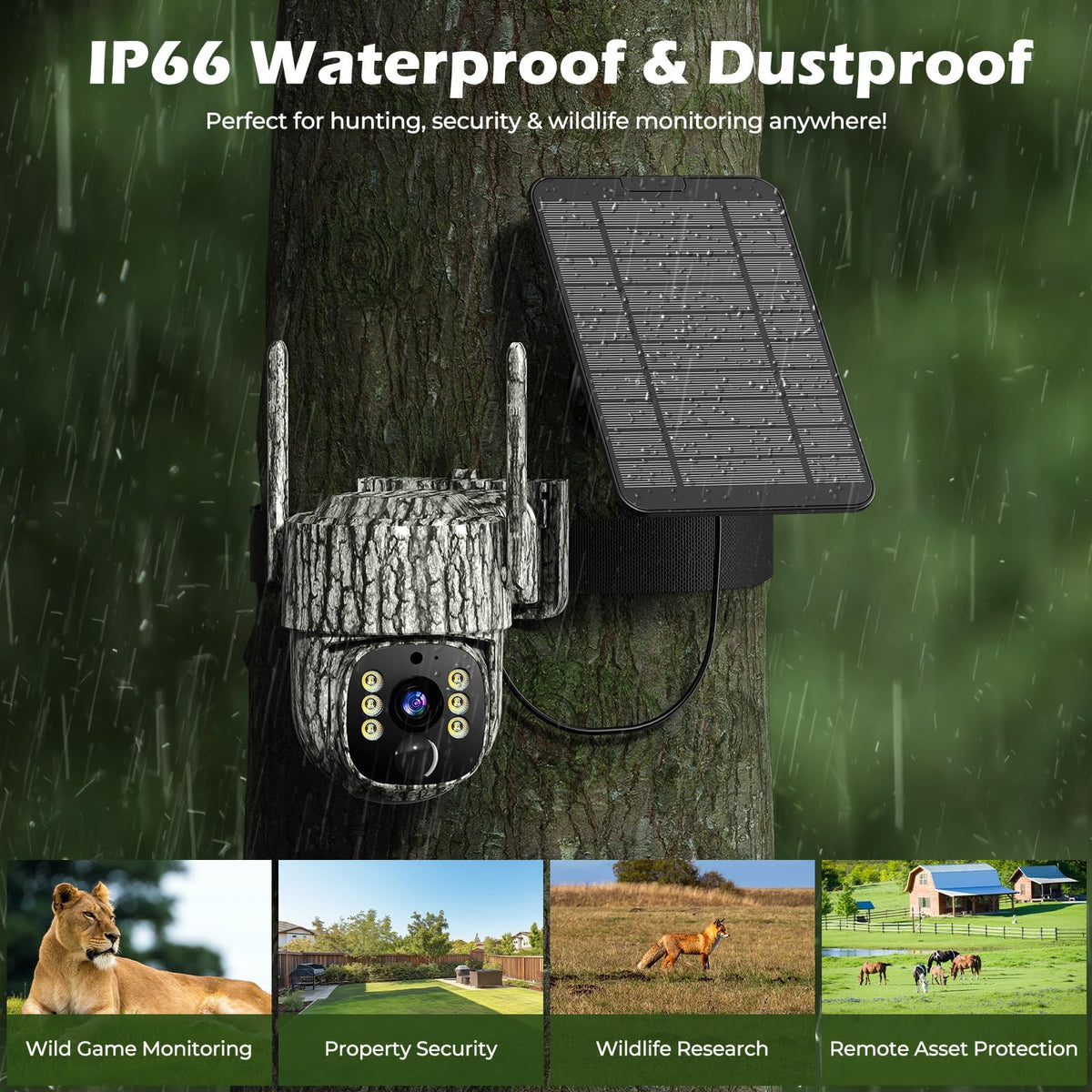 4G LTE Cellular Trail Camera, 360° Live Streaming Solar Game Camera 2.5K SIM Card Included, Auto Tracking Security Cameras Wireless Outdoor with Night Vision, Motion Activated for Outdoor, 2 Pack