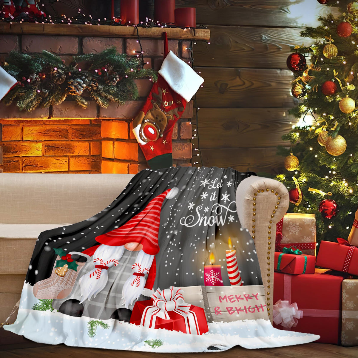 Christmas Gnome Throw Blanket, Merry Christmas Gnome Xmas Gifts Winter Snowflakess Flannel Blanket, Living Room/Bedroom/Sofa Couch Warm Soft Bed Blanket for Adults All Season 50X60 Inches