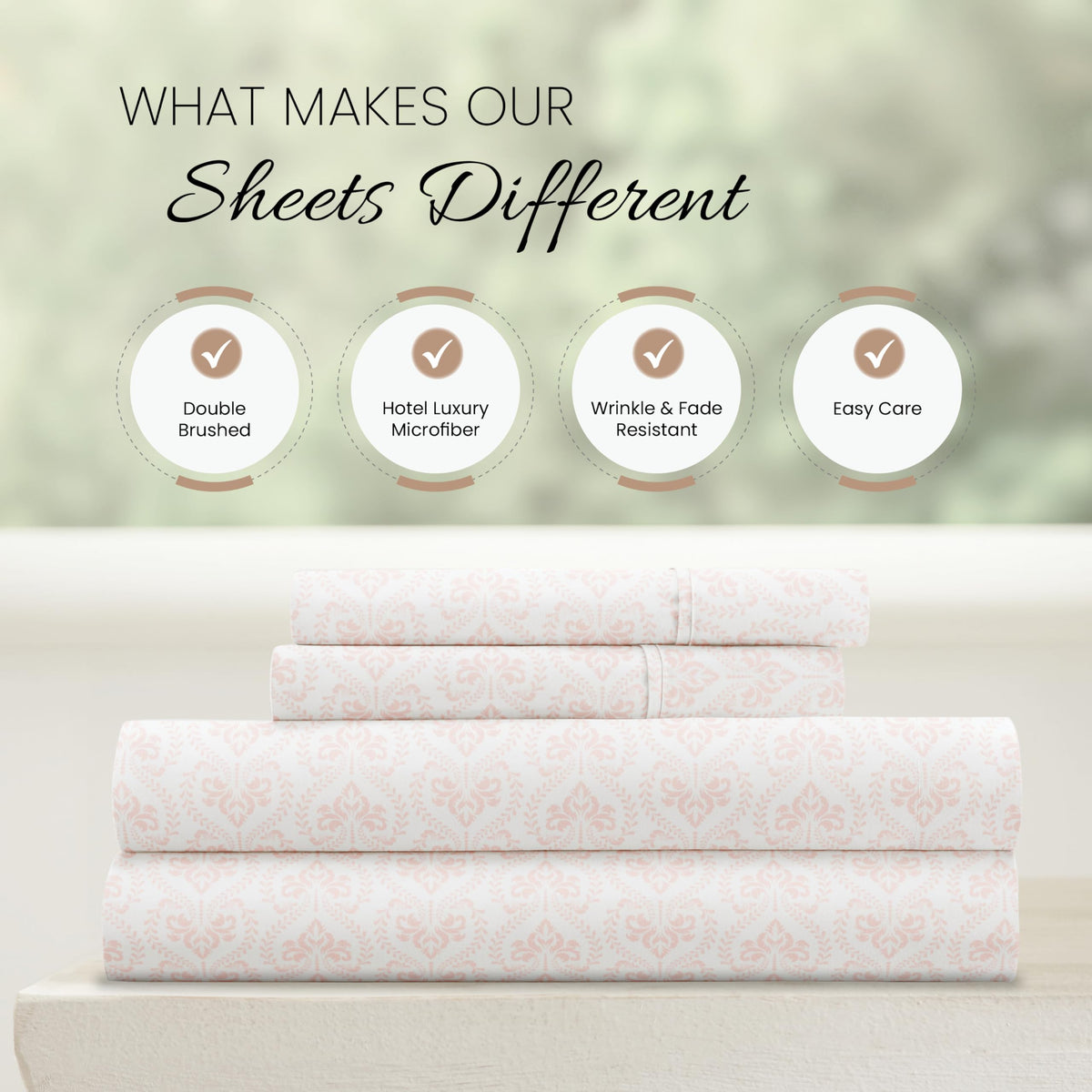 Linen Market Patterned Microfiber King Sheet Set 4 Piece – Oeko-TEX Certified Ultra Soft & Wrinkle-Free - 16" Deep Pocket Sheets - Easy Care King Size - Classic in Pink