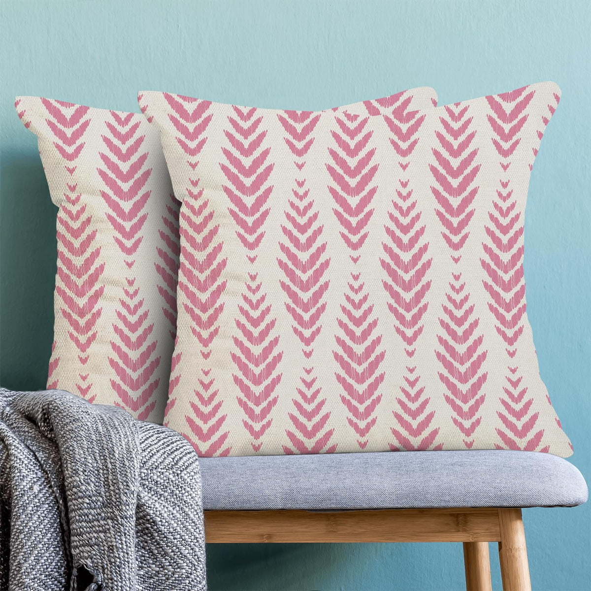 CXMEIFLY Hot Pink Boho Pillow Covers 18 x 18 Inch Set of 2 Preppy Herringbone Bohemian Ethnic Decor Throw Pillows Geometric Tribal Summer Outdoor Linen Farmhouse Decorative Pillowcases for Couch Bed