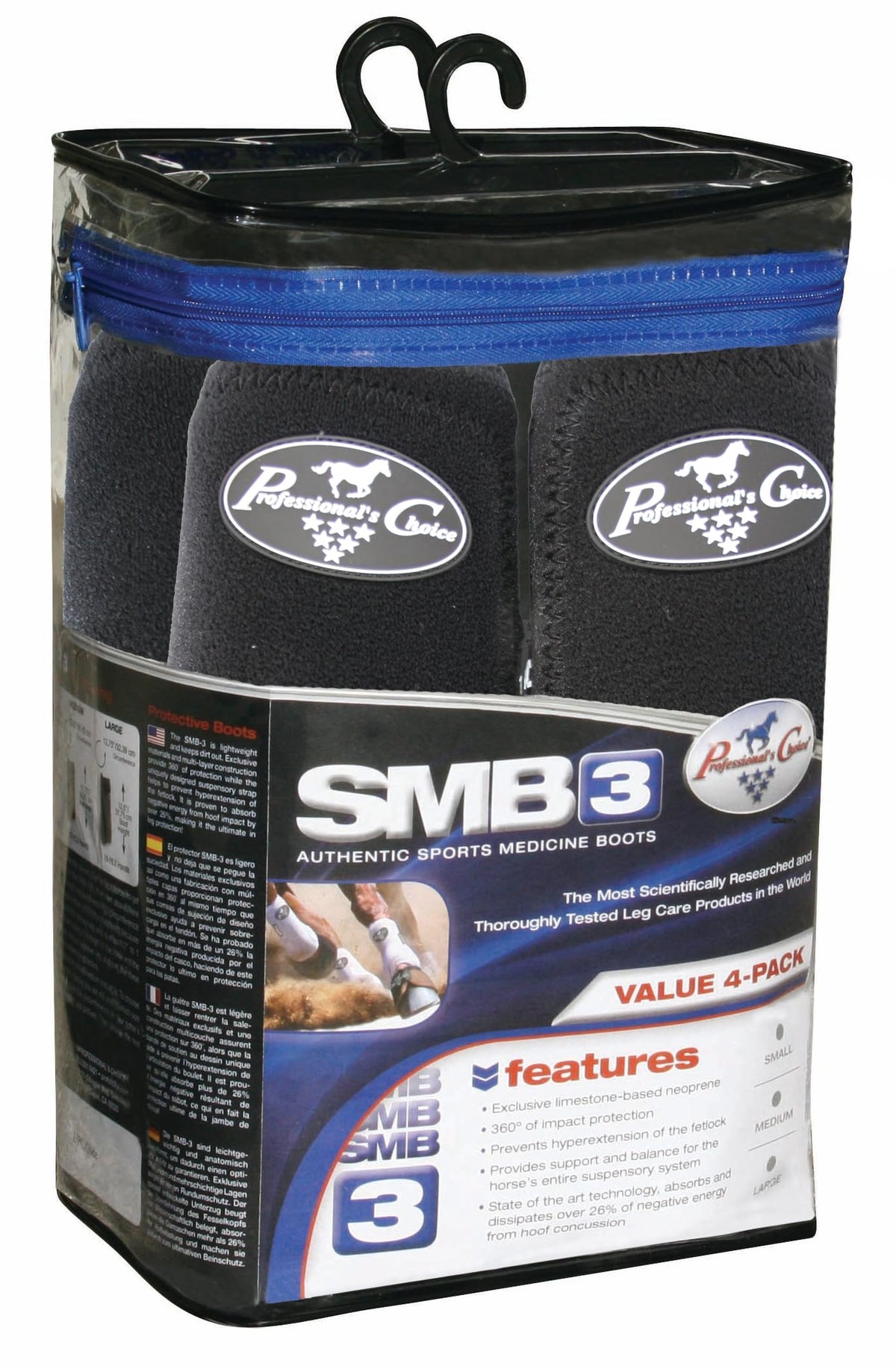 Professional's Choice SMB-3 Sports Medicine Boot | 360 Degrees of Impact Protection | Support for The Suspensory System | Value 4-Pack | Small Black
