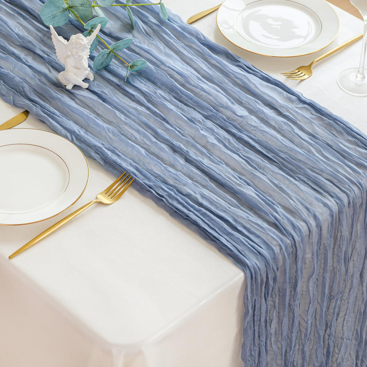 Sioloc Dusty Blue Cheesecloth Table Runner 120'' x 35'',Spring Easter Decor Soft Gauze Boho Wedding Table Decor for 10ft Table Birthday Party,Baby Shower, Bridal Shower, Home & Event Decor
