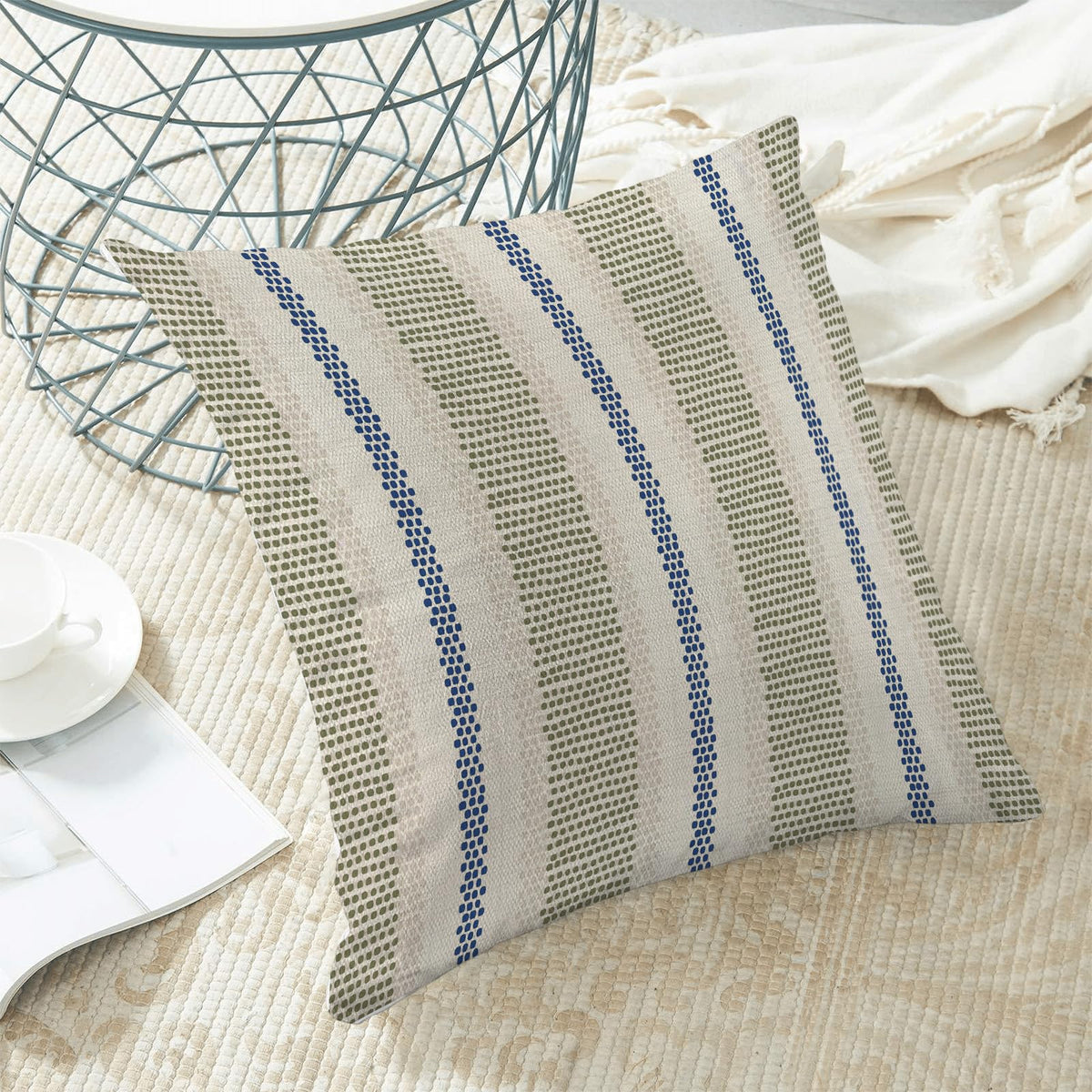 Yxuiyal Boho Pillow Covers 18x18 Set of 2 Sage Green Blue Abstract Throw Pillow Covers Outdoor Decorations Modern Minimalism Decorative Pillowcase Farmhouse Linen Cushion Case for Sofa Couch