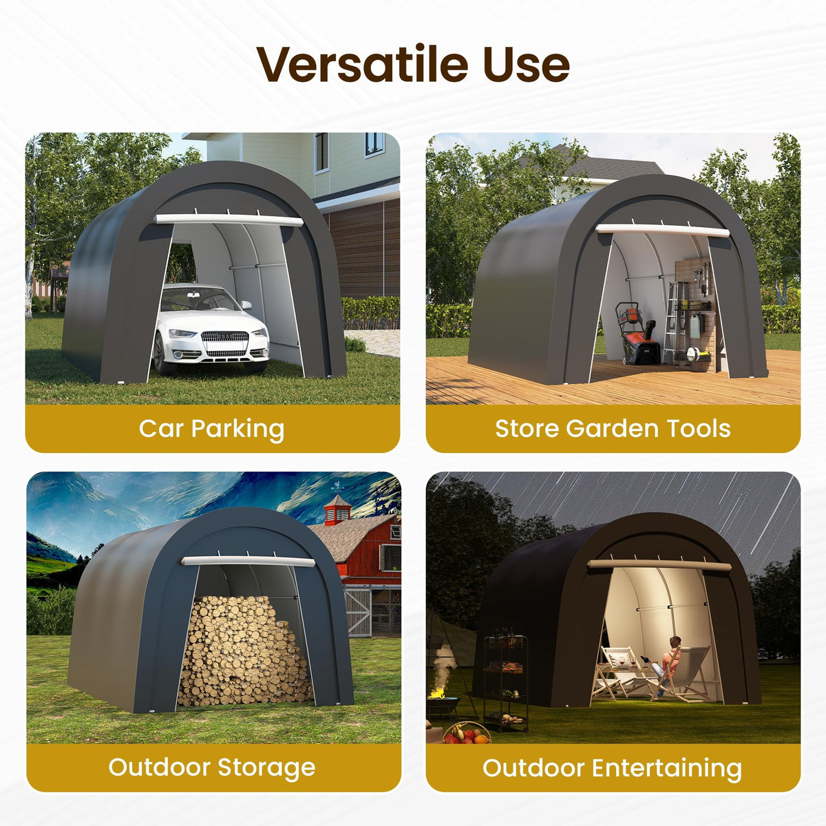 FansaFurn Heavy Duty Carport with 4 Cloth Bags, All-Weather Car Canopy with 2 Roll-up Doors, Portable Garage Storage Shelter Shed for Truck, Cars, or Garden Tools, 10' x 15'