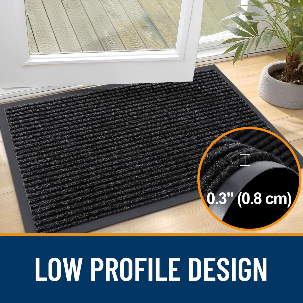 OLANLY Front Door Mat Indoor Outdoor Entrance, 2-Pack 47 x 32 Inch, Waterproof Heavy Duty Doormat, Fade Resistant, Low Profile, Easy Clean Patio Porch Welcome Floor Mats for Entry, Off-Black