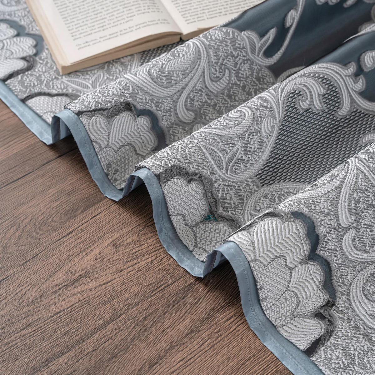 Petrichor Gray Sheer Jacquard Voile Curtains （54" W x 63" L）, 2 Panels with Attached Valance, Double Layer Floral Cutwork Design with Luxurious Texture, Rod Pocket, for Bedroom & Living Room