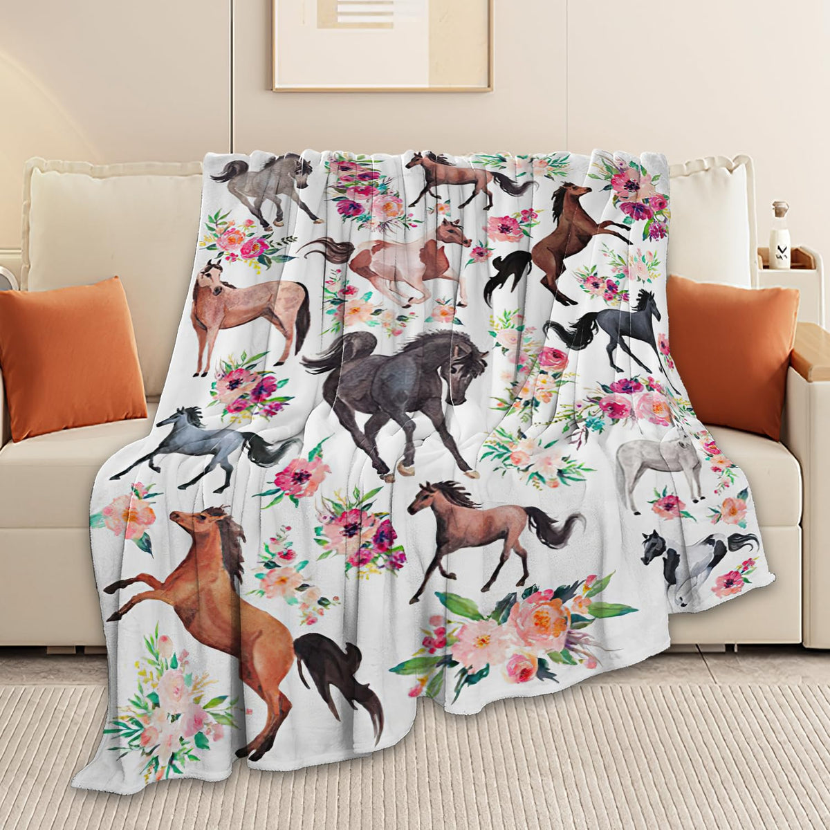 Horse Blanket Horse Throw Blanket Gifts for Girls Women Kids Boys Adults Man Super Soft Cozy Plush Fluffy Fuzzy Fleece Blanket Decor 40''X50''