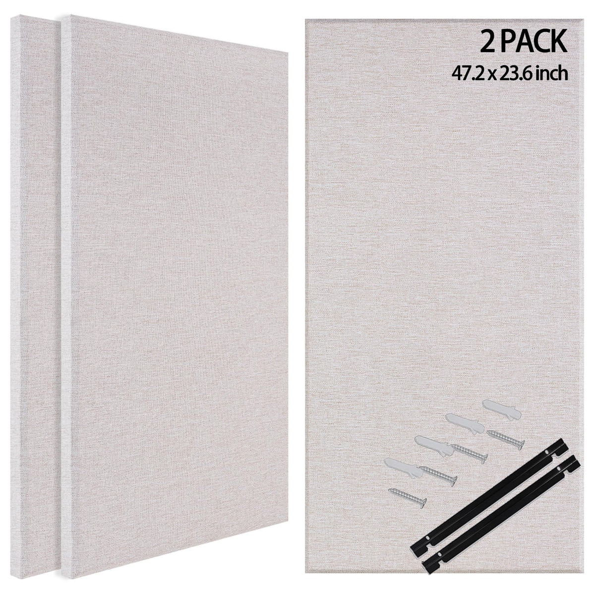 BUBOS 2-Pack Fabric Acoustic Panels with Hanging Hardware, 47.2" x 23.6" x 2" Large Soundproofing Wall Panels, High-Density Sound Absorbing Decor for Home Theater, Studio & Office,Linen