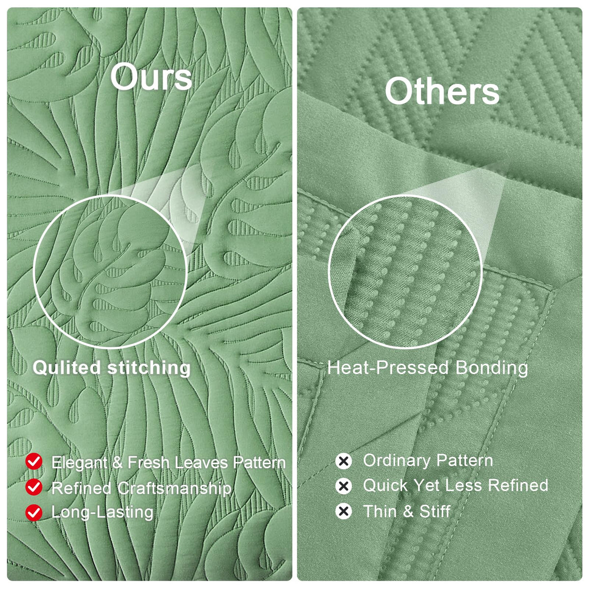 DaisyHuang Botanical Quilt Set King Size -Leaves Pattern Stitching Quilt Set - Elegant & Fresh Style Bedspread Coverlets, Ultra Soft, Reversible, Lightweight, 4 Piece with Floor Mat, Olive Green