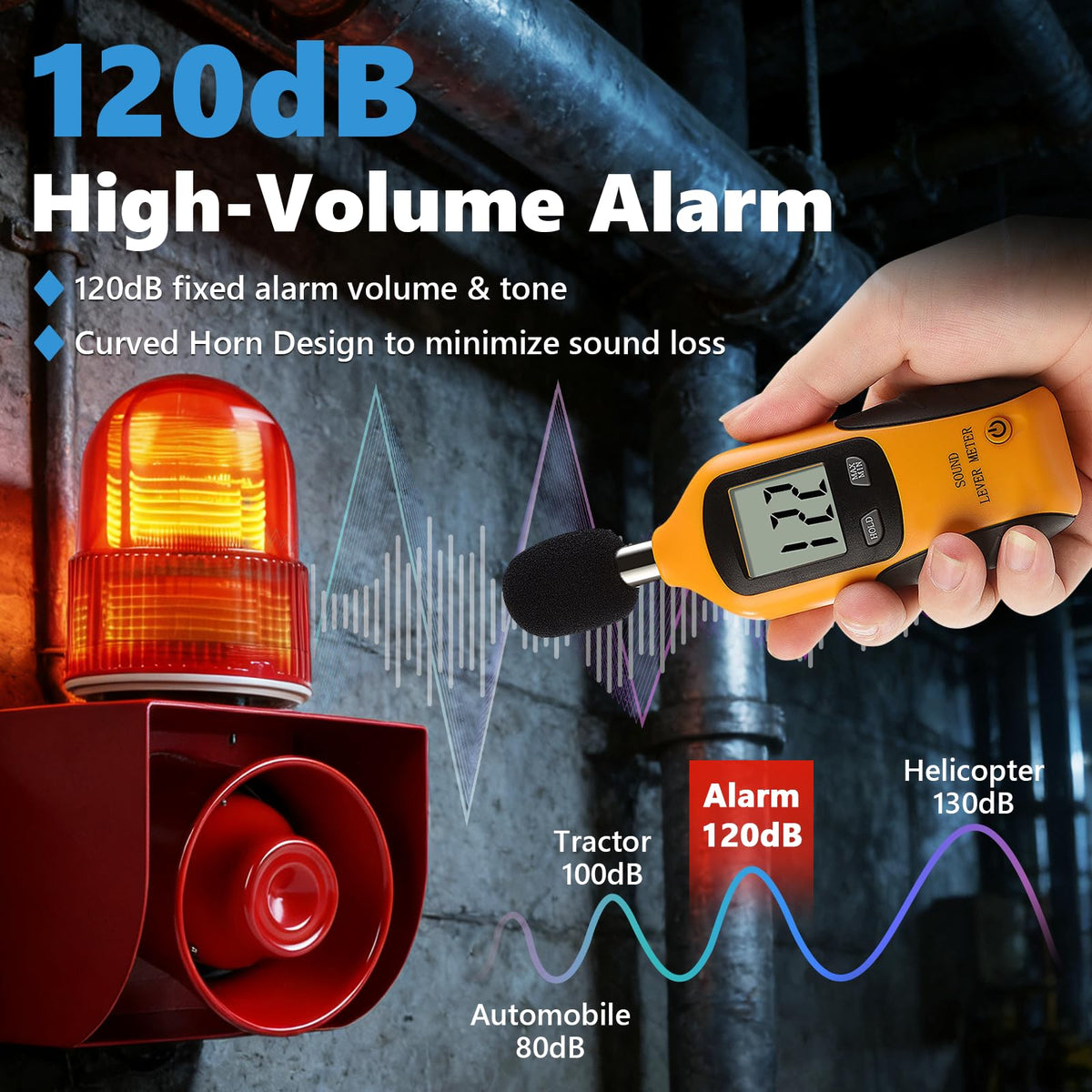 Saladulce Heavy-Duty 120dB Industrial Siren Alarm | IP65 Outdoor Alarm with Powerful Strobe Light for Machinery, Intruder, Business, Warehouse (110V AC)