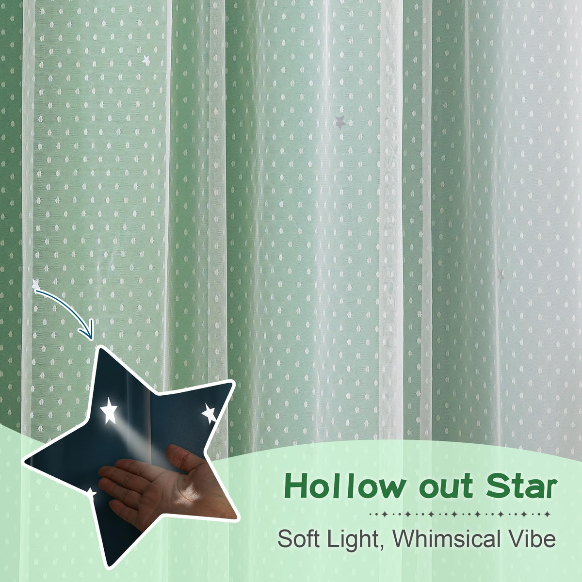 MYSKY HOME Kids Green Blackout Curtains for Boys Bedroom Decor Living Room, Hollow-Out Stars Thermal Insulated Grommet Ombre Curtain for Nursery Room, W34 X L90 Inches Long, 2 Panels