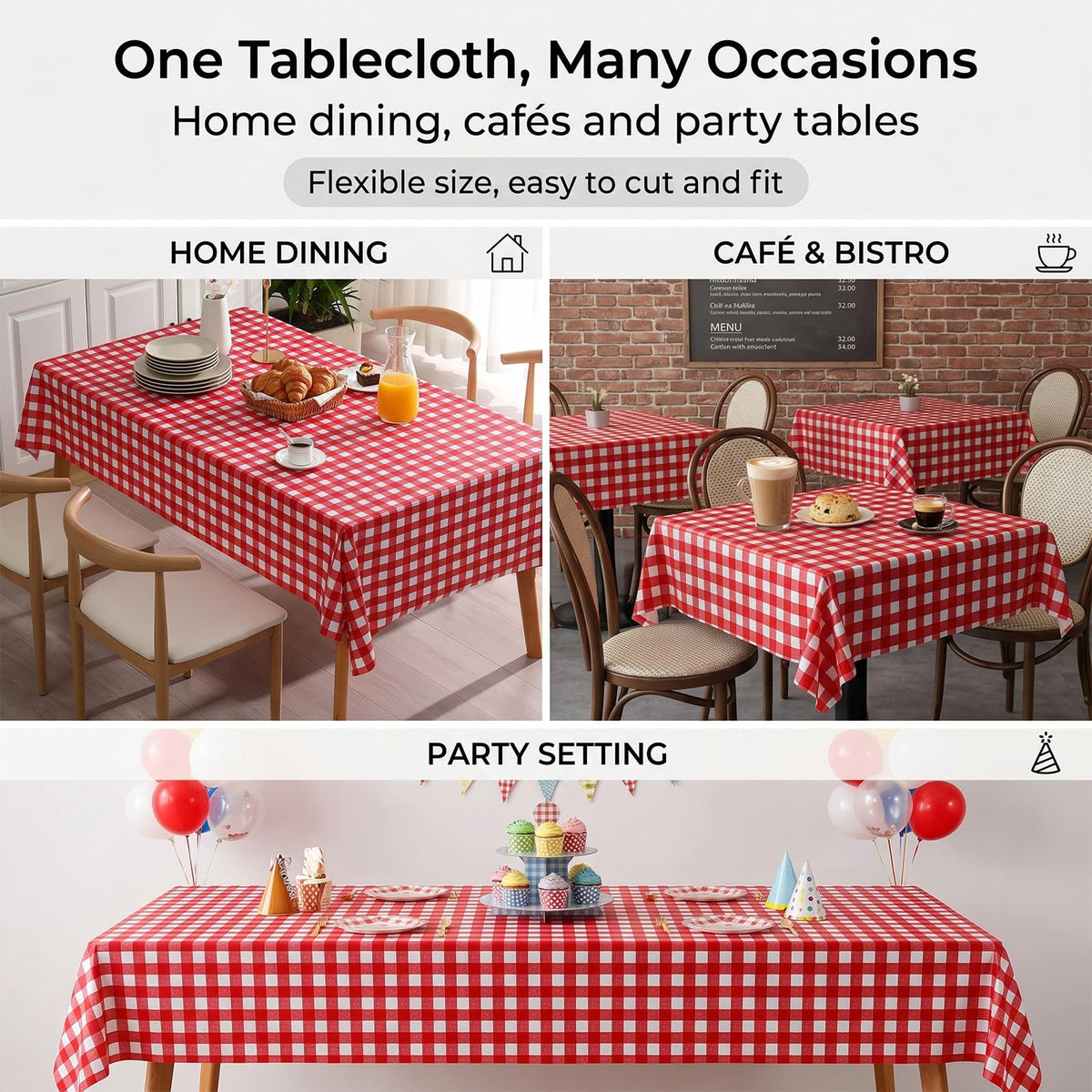 Qvthpv Waterproof PVC Tablecloth Rectangle 70"x55" - Oil Proof Heatproof Kitchen Table Cover with Soft Flannel Backing - Stain Resistant Everyday Dining & Holiday Decoration (red)
