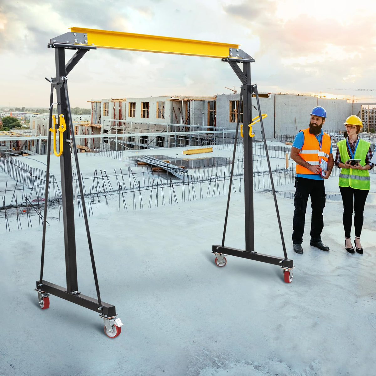 ExploreHorizon Adjustable Gantry Crane, 1 Ton Portable Lift Hoist with Height Range of 97" to 141", 2200 Lbs Load Capacity, Perfect for Factories, Construction Sites, Warehouses, and Auto Repairs